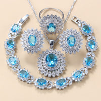 Elegant Cubic Zirconia Earrings Pendant Necklace Bracelet Ring Gift 4 PCs Set

