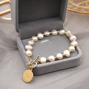 Bracelet de perles d'eau douce pour femme, or véritable 14 carats