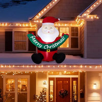 5.8FT Lighted Christmas Inflatable Decoration, Inflatable Santa Claus Holding Banner, Funny Blow Up Yard Decorations With Built-in LED Lights For Holiday Party Front Yard Lawn Garden Decor
