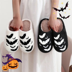 Bat Slippers Halloween Indoor House Shoes For Women Men Soft Plush Cozy