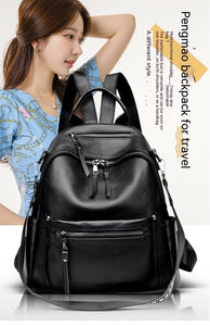 Top Layer Cowhide Backpack Girl Travel Large Capacity Schoolbag College Style Fashion All-matching