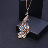 Retro Style Inlaid Gemstone Peacock Necklace

