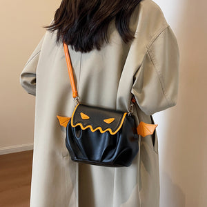 Halloween Pumpkin Shoulder Bag With Small Bat Wings