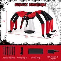 10ft Wide 5ft Tall Giant Halloween Inflatable Spider - LED Head Light   2 Red Eye Tunnel Lights, Black Red Color