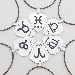 Zodiac Guitar Pick Leather Cord Necklace