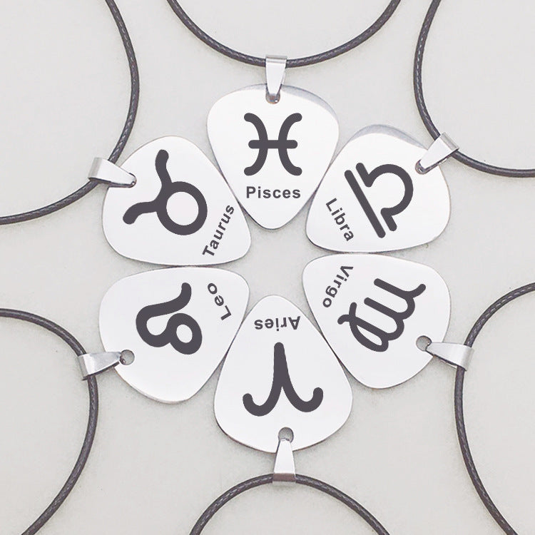 Zodiac Guitar Pick Leather Cord Necklace