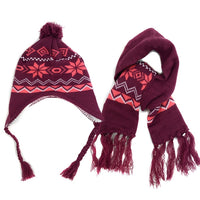 Winter Knitted Ear Flap Lined Snowflake Beanie Scarf (Child)