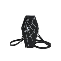 Halloween Coffin-shape Shoulder Bag Gothic Ghost Spider Web Messenger Crossbody Bag Kids Personality Phone Bag For Women
