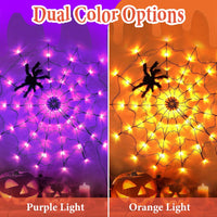 3.28FT Spider Web Light With Hairy Spider 70LED Battery Powered Remote Control 8 Lighting Modes Glowing Outdoor Indoor Wall Halloween Decoration
