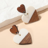 Exaggerated Geometry Heart-shaped Wood Acrylic Earrings For Women
