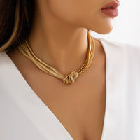 Metallic Texture Knotted Chain Choker Necklace
