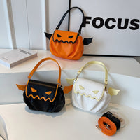 Halloween Pumpkin Shoulder Bag With Small Bat Wings