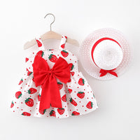 Big Bow Strawberry Spring Dress with Straw Hat (Toddler/Child)