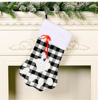 Christmas Decoration Red And Black Plaid Dog Paw Stockings
