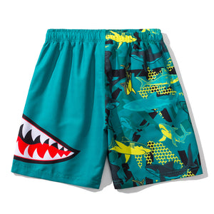 Spring And Summer New Casual Beach Pants Men's Double-layer Shark Print