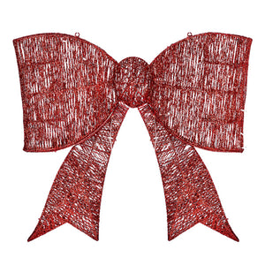 Pre-lit Outdoor Giant Bowknot Christmas Decoration, Lighted Metal Frame With 124 Warm White LED Lights, For Front Door Gate Wall Indoor Outdoor Holiday Party, Red