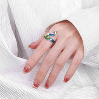 S925 Sterling Silver Epoxy Peacock Ethnic Style Artistic Cloisonne Vintage Distressed Colored Glaze Ring
