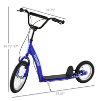Kids Ride On Kick Scooter, Blue, Adjustable Handlebar, Dual Brakes, Inflatable Wheels, For Ages 5
