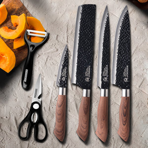 Stainless Steel Wood Grain Kitchen Knife Six-piece Gift Set