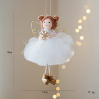Christmas White Tulle Skirt Golden Wings Angel Girl Pendant
