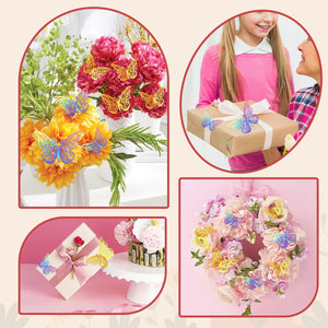 Gold Crowns For Flower Bouquets, Flower Bouquet Accessories Set 24 Butterflies 2 Crown Topper 2 Sliver Glitter Powder For Birthday Baby Shower Cake Topper Wedding Party Decorations