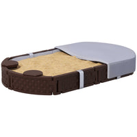 Kids Sandbox With Cover, 4 Corner Seats, Bottom Liner For Backyard, Garden, Outdoor, 71 X 42 W X 9, Dark Brown
