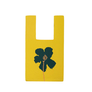 Mini Yellow Single Flower Pattern Knit Tote Bag