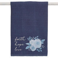 Blooms In Blue Faith, Hope, Love Tea Towel