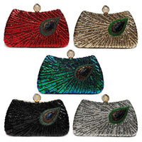 Beaded Peacock Feather Large Pearl Rhinestone Handbag
