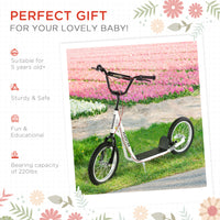 Toddler Scooter, White, Adjustable Handlebar, Kick Scooter For Kids 5,Dual Brakes, Inflatable Wheels
