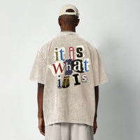 Mens Letter-Print Vintage Oversized T-Shirt
