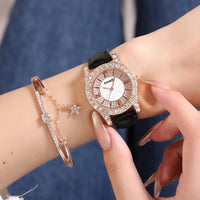 Rhinestone-embedded Roman Face Simple Fashion Quartz Watch Bracelet Gift Set
