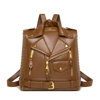 Soft Leather Textured Motorcycle Jacket Trendy Backpack
