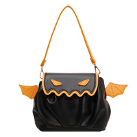 Halloween Pumpkin Shoulder Bag With Small Bat Wings
