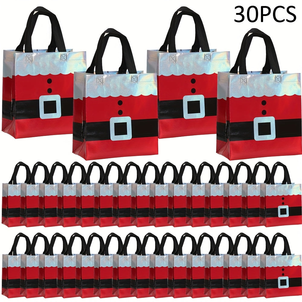 Christmas Gift Bags With Handles, Non-woven Fabric Bag, Santa Suit Design (30 Pcs)