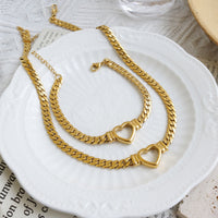 Fashion Titanium Steel Heart Clavicle Chain Necklace & Bracelet
