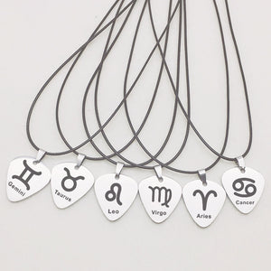 Zodiac Guitar Pick Leather Cord Necklace