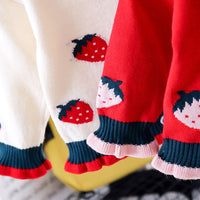 Frill Lapel Strawberry Cardigan Sweater (Toddler/Child)
