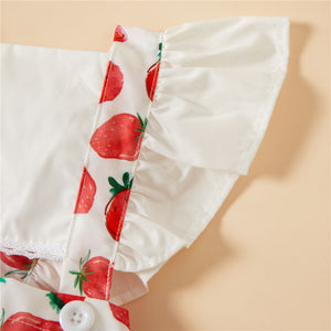 Watermelon Strawberry Printing Flounced Sleeve Sling Romper Headband Set (Baby)