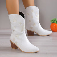 Women's Embroidered Knight Boots Winter Pointed Toe Chunky Heel Long Western Boots