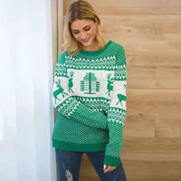 Christmas Sweater Cute Elk Geometric Print Knitted Sweater
