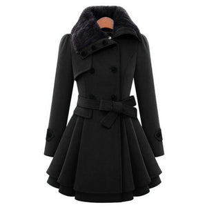 European Beauty Slim Mid-length Coat Double-Breasted Thick Coat