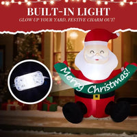 5.8FT Lighted Christmas Inflatable Decoration, Inflatable Santa Claus Holding Banner, Funny Blow Up Yard Decorations With Built-in LED Lights For Holiday Party Front Yard Lawn Garden Decor
