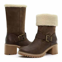 Bottes de mode avec boucle chaussures à talons épais bottes occidentales chaudes d'hiver à bout rond pour les femmes
