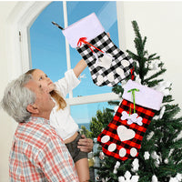 Christmas Decoration Red And Black Plaid Dog Paw Stockings