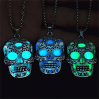 Halloween Luminous Sugar Skull Necklace With Day Of The Dead Lotus Pattern Personality Clavicle Necklace Fashion Jewelry Accessories
