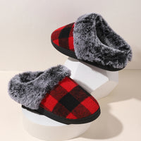 Winter Warm Plaid Plush Slippers Home Indoor Non-slip Bedroom Floor Soft Fuzzy Slippers
