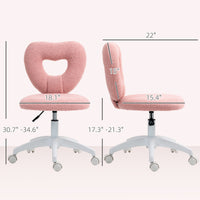 Armless Computer Desk Chair, Office Task Chair, Teddy Fleece Heart Makeup Vanity Chair With Swivel Wheels