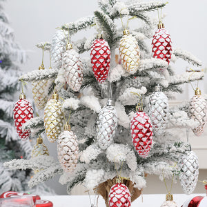 Décorations de Noël en forme de pomme de pin métallique floquée à paillettes