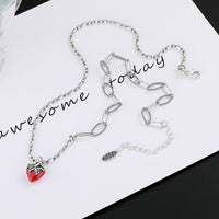 S925 Sterling Silver Vintage Cute Colorful Strawberry Pendant Necklace